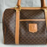 Celine Vintage Macadam Boston Bag Brown Coated Canvas with Leather and Gold Hardware #RLOK-2 - Image 3