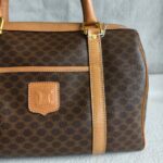 Celine Vintage Macadam Boston Bag Brown Coated Canvas with Leather and Gold Hardware #RLOK-2 - Image 4
