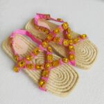 Gucci Size 37.5 Sandals Brown Canvas/Crystal/Rafia Satin Shoes #RLOC-2