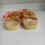 Gucci Size 37.5 Sandals Brown Canvas/Crystal/Rafia Satin Shoes #RLOC-2 - Image 3