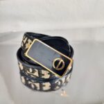 Dior Vintage Belt Jacquard/Leather Size 65cm Canvas with Leather and Gold Hardware #RLOE-14