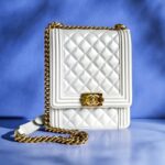 Chanel Boy Buckle Crossbody/Shoulder Bag Pearl White Calf Leather with Silver Hardware #RURL-2