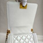 Chanel Boy Buckle Crossbody/Shoulder Bag Pearl White Calf Leather with Silver Hardware #RURL-2 - Image 6