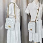 Chanel Boy Buckle Crossbody/Shoulder Bag Pearl White Calf Leather with Silver Hardware #RURL-2 - Image 23