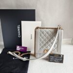Chanel Boy Buckle Crossbody/Shoulder Bag Pearl White Calf Leather with Silver Hardware #RURL-2 - Image 2