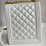 Chanel Boy Buckle Crossbody/Shoulder Bag Pearl White Calf Leather with Silver Hardware #RURL-2 - Image 4