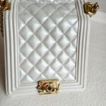 Chanel Boy Buckle Crossbody/Shoulder Bag Pearl White Calf Leather with Silver Hardware #RURL-2 - Image 3