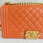 Chanel Boy 24cm Orange Lambskin with Gold Hardware #RUSE-1 - Image 2