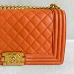 Chanel Boy 24cm Orange Lambskin with Gold Hardware #RUSE-1 - Image 3