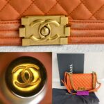 Chanel Boy 24cm Orange Lambskin with Gold Hardware #RUSE-1 - Image 9