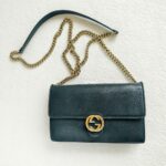 Gucci WOC Interlocking Wallet On Chain Black Calf Leather with Gold Hardware #RURY-5