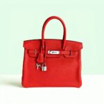 Hermes Birkin 30CM Bi-color Rouge Tomate/Tabac-Camel Clemence Leather with Palladium-Plated Hardware #RUOO-1