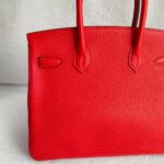 Hermes Birkin 30CM Bi-color Rouge Tomate/Tabac-Camel Clemence Leather with Palladium-Plated Hardware #RUOO-1 - Image 5