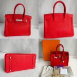 Hermes Birkin 30CM Bi-color Rouge Tomate/Tabac-Camel Clemence Leather with Palladium-Plated Hardware #RUOO-1 - Image 2