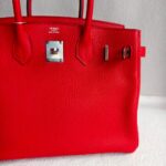 Hermes Birkin 30CM Bi-color Rouge Tomate/Tabac-Camel Clemence Leather with Palladium-Plated Hardware #RUOO-1 - Image 4