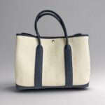 Hermes Garden Party 36cm Navy Blue/Beige Canvas with Leather and Palladium Hardware #RUSY-1