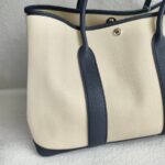 Hermes Garden Party 36cm Navy Blue/Beige Canvas with Leather and Palladium Hardware #RUSY-1 - Image 4