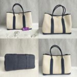 Hermes Garden Party 36cm Navy Blue/Beige Canvas with Leather and Palladium Hardware #RUSY-1 - Image 2