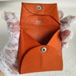 Hermes Coin /Bastia Change Purse Orange Clemence Leather #RCLR-7 - Image 4