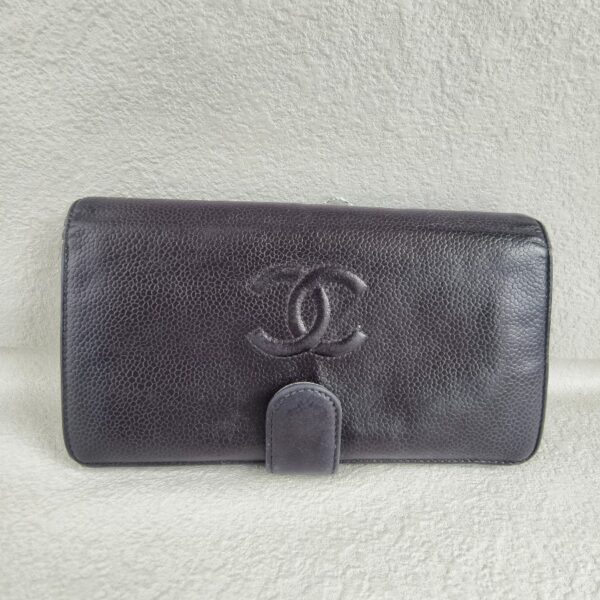 Chanel Wallet Dark Purple Grained Calfskin with Silver Hardware #GULSC-5