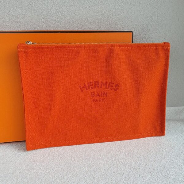 Hermes Pouch Orange Canvas with Palladium Plated Hardware #RCLR-5