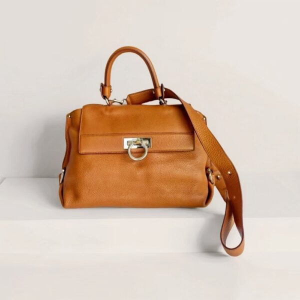 Salvatore Ferragamo Sofia 2way Bag BrownCalfskin with Gold Hardware #RCKS-1
