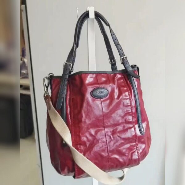 Tods G-Line Bag Dark Red Coated CanvasLeather and Silver Hardware #RUOY-3