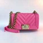 Chanel Boy 20cm Pink Grained Calfskin with Gold Hardware #GULYC-1
