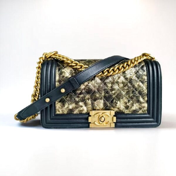 Chanel Boy Medium 25cm Blackbrown Calf Leather with Gold Hardware #REOS-1