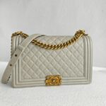 Chanel Boy Medium 28cm Grey Calf Leather with Gold Hardware #RCOS-3