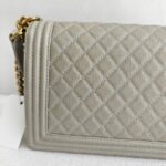 Chanel Boy Medium 28cm Grey Calf Leather with Gold Hardware #RCOS-3 - Image 5