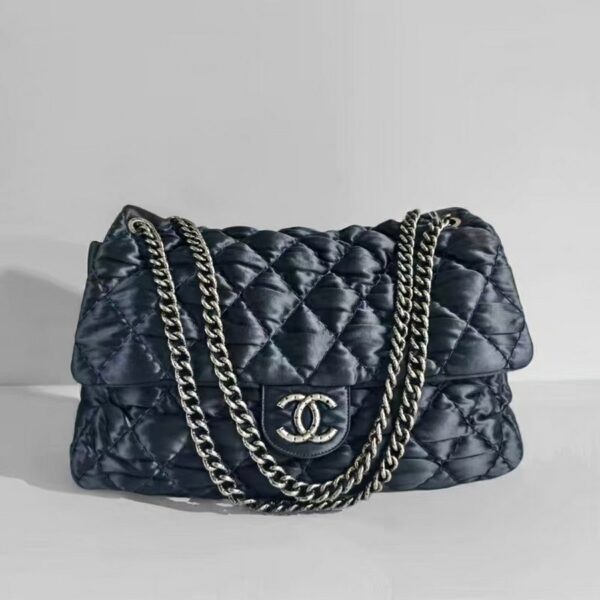 Chanel Flap Bag Blue Satin with Ruthenium Hardware #RCOK-1