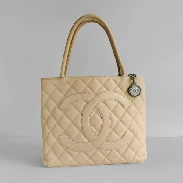Chanel Medallion Bag Beige Grained Calfskin with Silver Hardware #RCYC-2