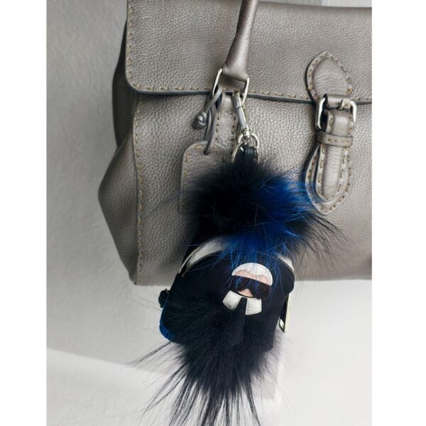 Fendi Karl Lagerfeld Mini Backpack charm Black Nylon with Fur and Silver Hardware #RLOR-4
