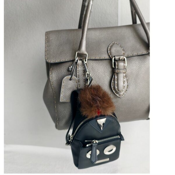 Fendi Monster Micro Backpack Charm Black Nylon Leather and Silver Hardware #RLOU-2