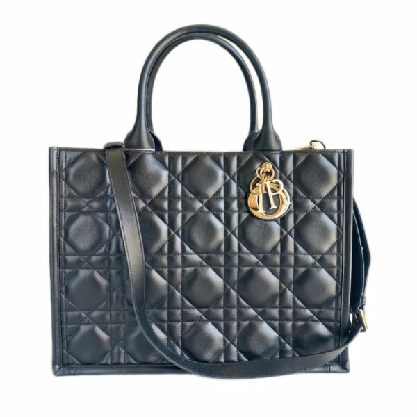 C.Dior Book Tote Medium Black Calfskin with Gold Hardware #RKUK-1