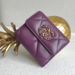 Chanel 19 3-Folds Wallet Purple Lambskin with Gold Hardware #RKYU-2