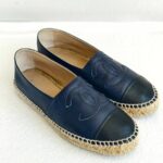 Chanel Espadrilles Size 38 Navy BlueBlack Lambskin #RKCT-3