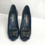 Chanel Peeptoe Size 36C Black Patent Leather Shoes #RKKR-11 - Image 2