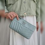 Chanel Pouch AP1186 Light Blue Grained Calfskin with Silver Hardware #RKYY-2