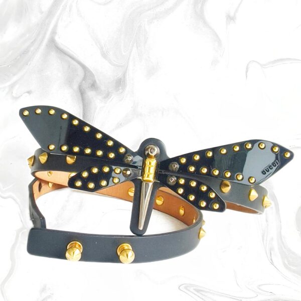 Gucci Black Studded Dragonfly Thin Belt #RKUS-21