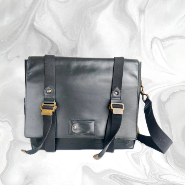 LV Vintage MessengerBackpack Black Box Leather with Antique Gold Hardware #GULOL-4