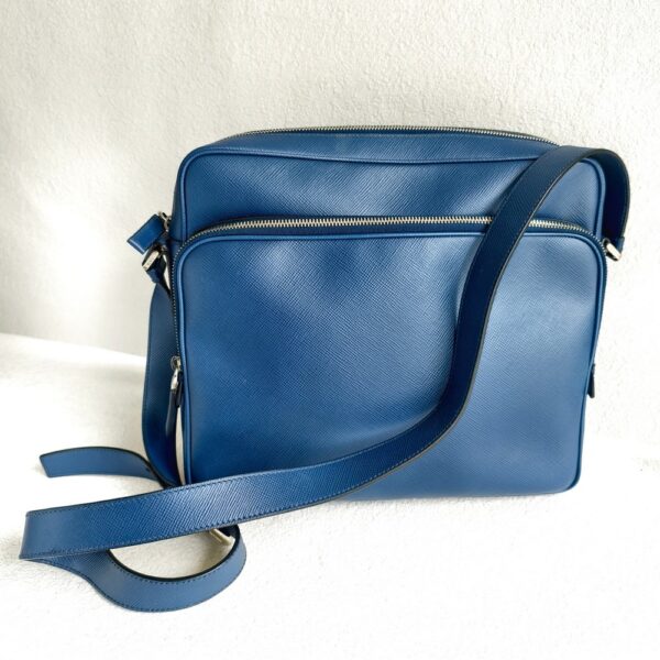 Prada Messenger Bag Blue Saffiano Leather with Silver Hardware #GULTO-1