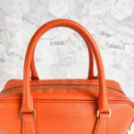 Prada Small Boston Bag Orange Saffiano Leather with Gold Hardware #RKUS-2 - Image 24