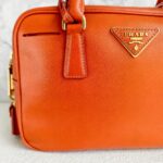 Prada Small Boston Bag Orange Saffiano Leather with Gold Hardware #RKUS-2 - Image 3
