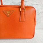 Prada Small Boston Bag Orange Saffiano Leather with Gold Hardware #RKUS-2 - Image 4