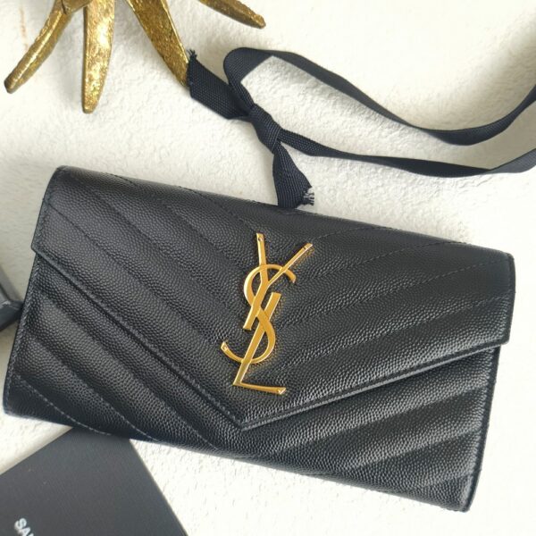 YSL Cassandre Large Flap Wallet Black Leather with Gold Hardware #RKYC-1