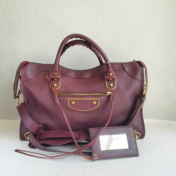 Balenciaga Metallic Edge Medium City Dark Brown Calfskin with Gold Hardware #RKST-1