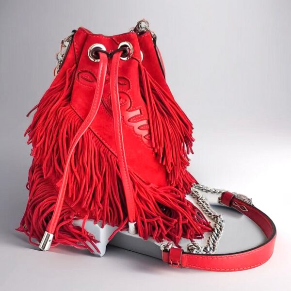 Christian Louboutin Marie Jane Bucket Red Suede Leather with Silver Hardware Bag #RKLC-2