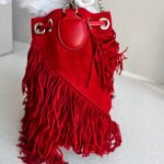 Christian Louboutin Marie Jane Bucket Red Suede Leather with Silver Hardware Bag #RKLC-2 - Image 8